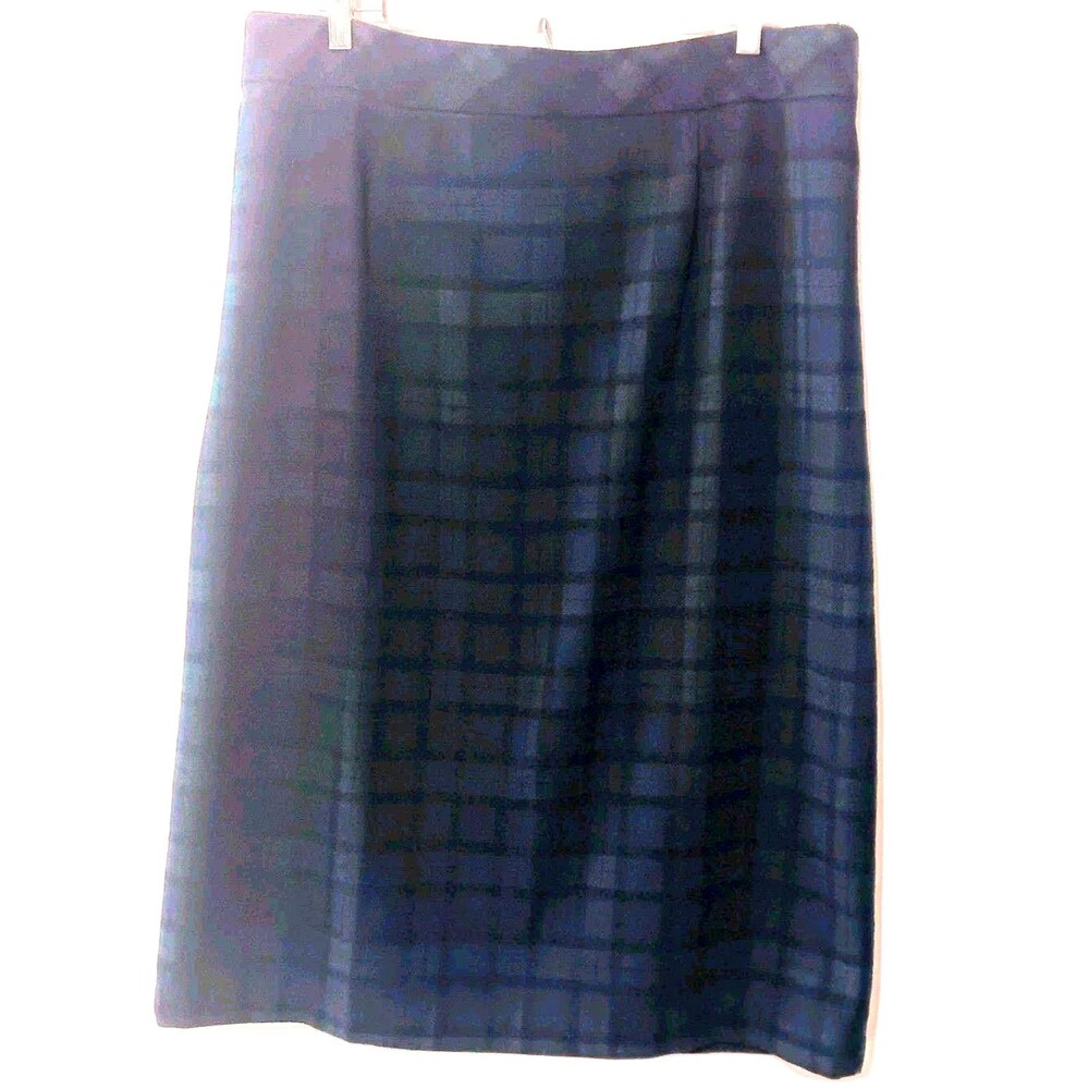 Vtg Chadwicks of Boston 14P Tartan Plaid Wool Blend Pencil Skirt Navy Green Midi